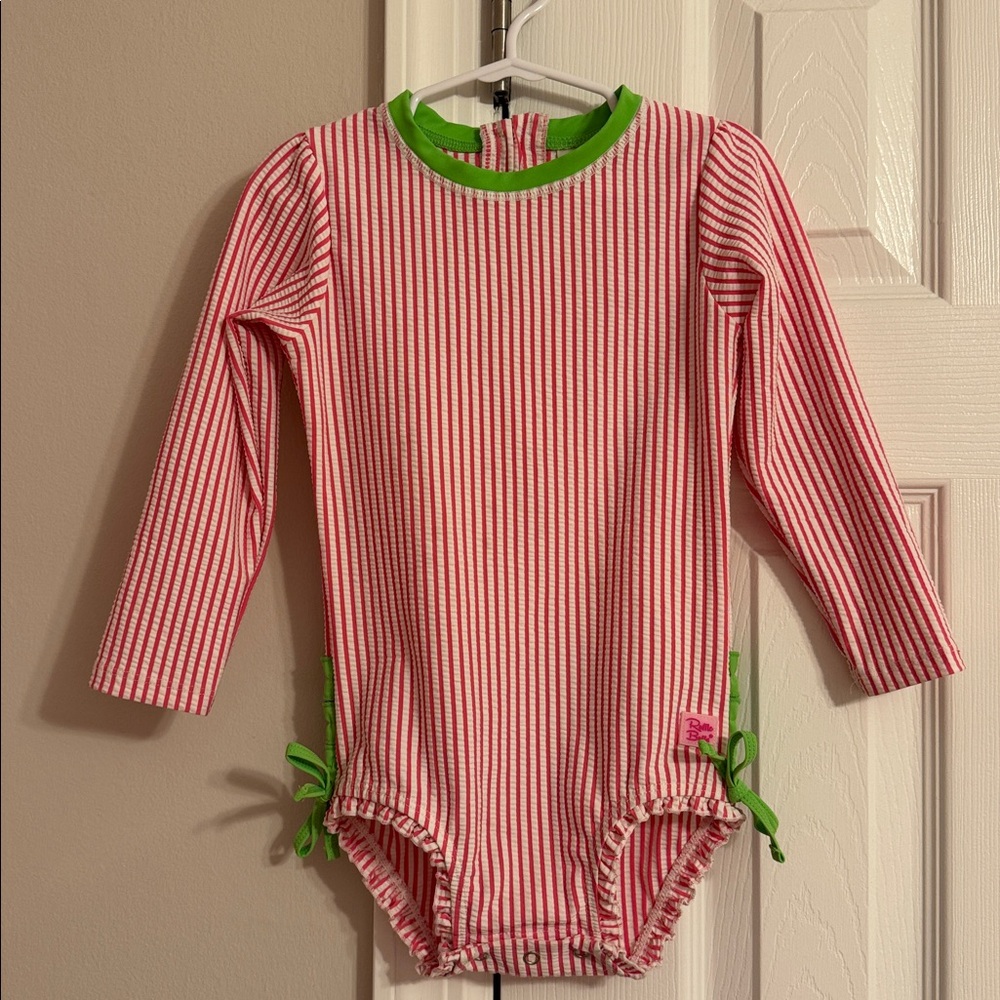 3t Ruffle Butt bathing suit in great condition! Stripes in pink and accent green